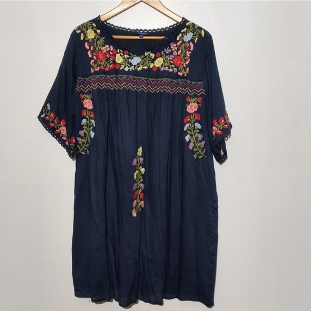 🔥 Indira Floral Embroidered Navy Dress Size XL